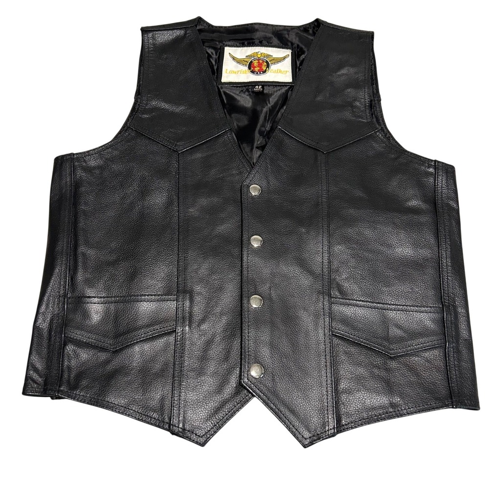 Lowrider Leather Biker Vest Mens 42 Black Snap Front Motorcycle NWOT no patches